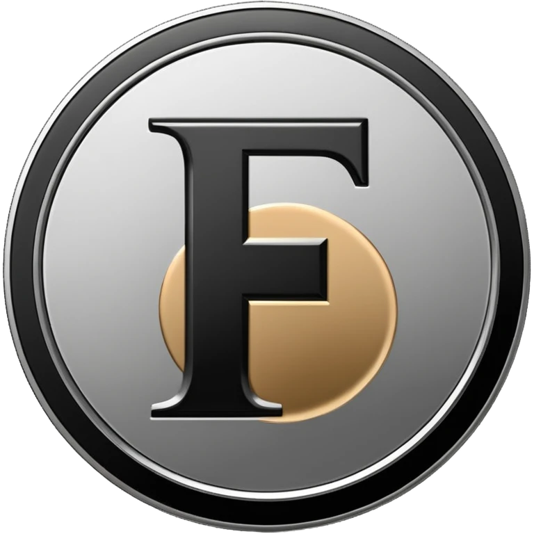 Emoji icon of a metal coin with engraved letter F, minimalist style, isolated, only black color emoji