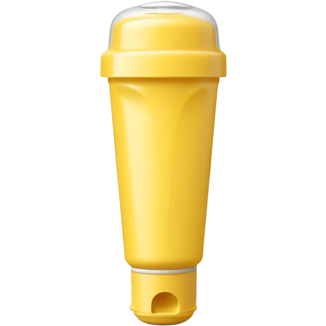 small squeezable tube with tapered nozzle and removable cap, slightly angled, subtle glossy highlight, compact smooth monochrome yellow, minimalistic design, no label, no glue drops, no extras, closed tube, apple emoji style, soft lighting, subtle shadows, emoji scale emoji