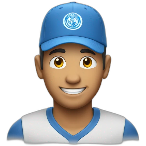 un hombre moreno sonriendo con una gorra coach emoji