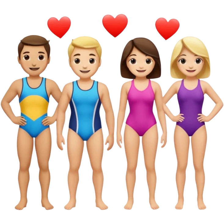 Group of people in swimsuits on dating contest emoji