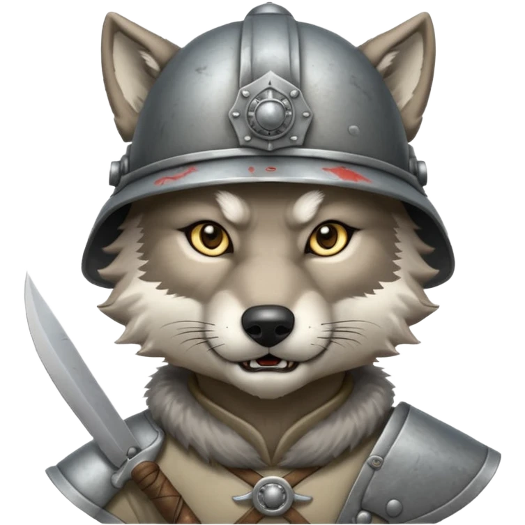 wolf face, mogolian ancient with small knife and steel helmet emoji
