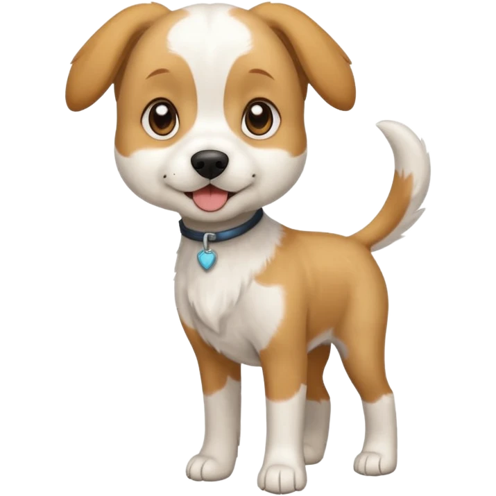 a full body white beagle x maltese x chi dog the size of a kelpie with light brown ears and a light brown patch on one eye emoji