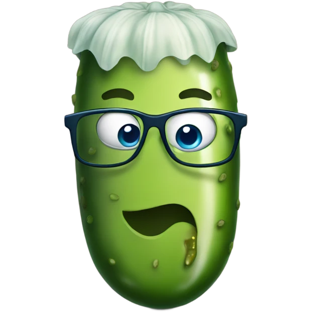 A pickle with blue eyes, wearing glasses emoji