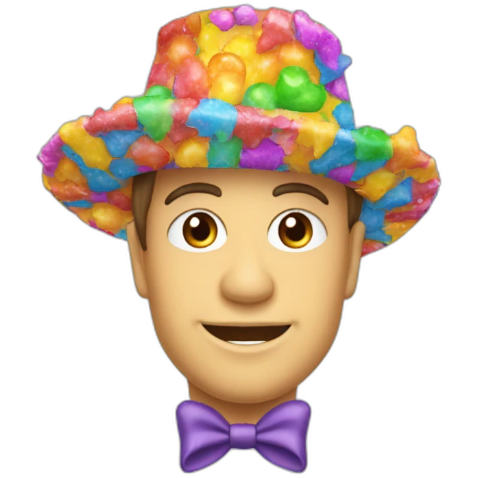 chapeau qui jette des confettis et des arc en ciel emoji