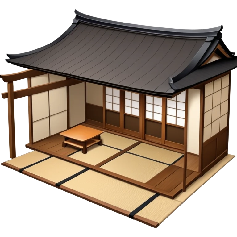 traditional Japanese house with wooden structure, sliding shoji doors, and tatami mat flooring emoji