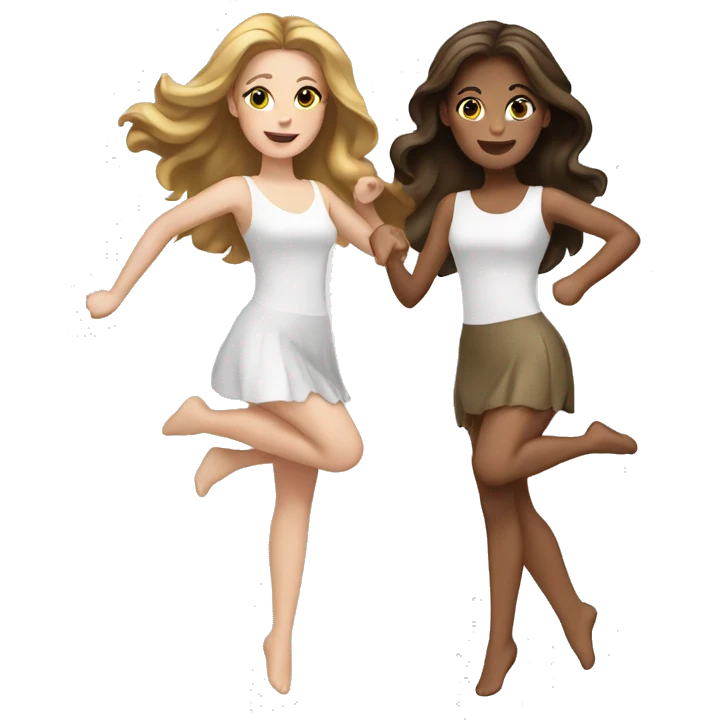 2 white girls with brunette hair dancing   emoji