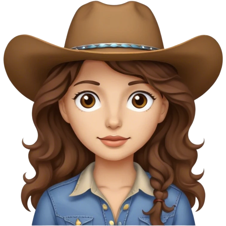 girl with a cowgirl hat brown wavy hair and brown eyes emoji