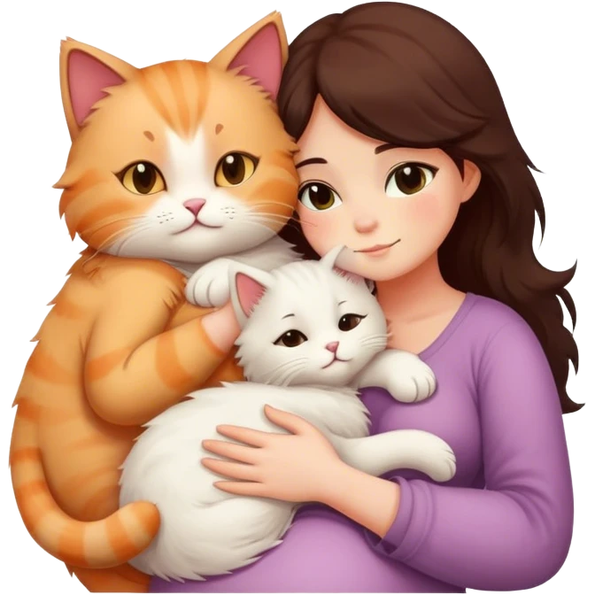 pregnant woman hugging cat emoji