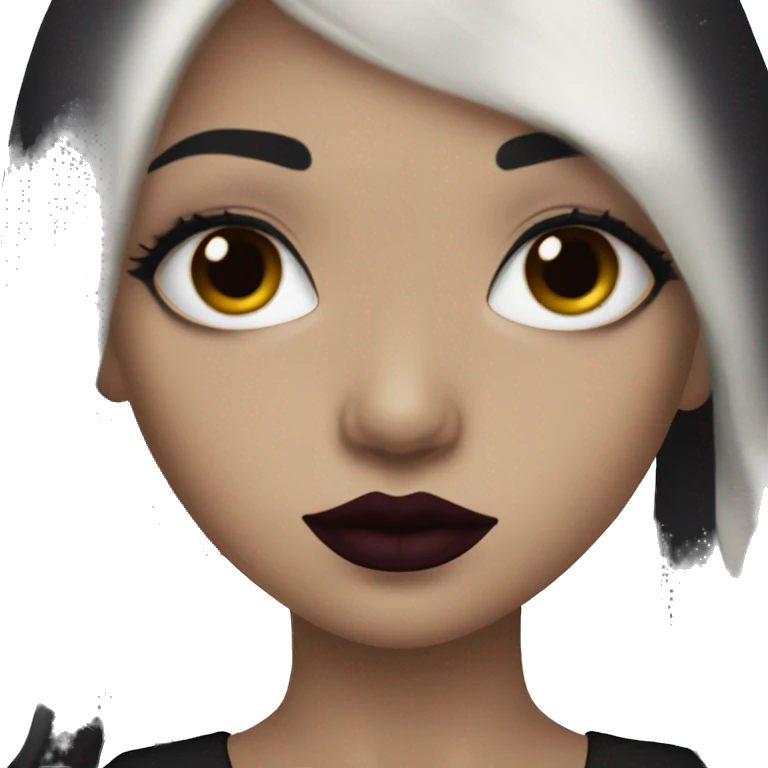 Goth girl with long black hair and brown eyes burgundy lipstick emoji