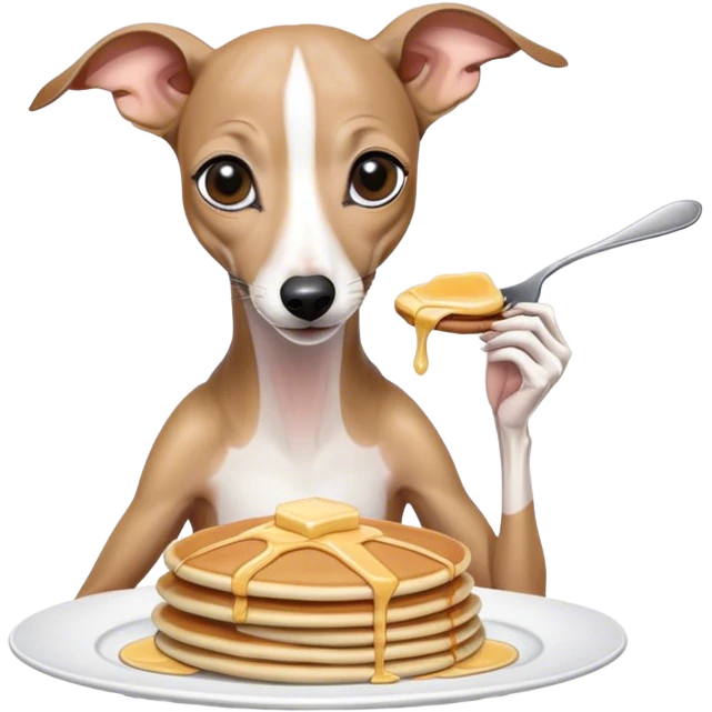 white italian greyhound eating pancakes emoji