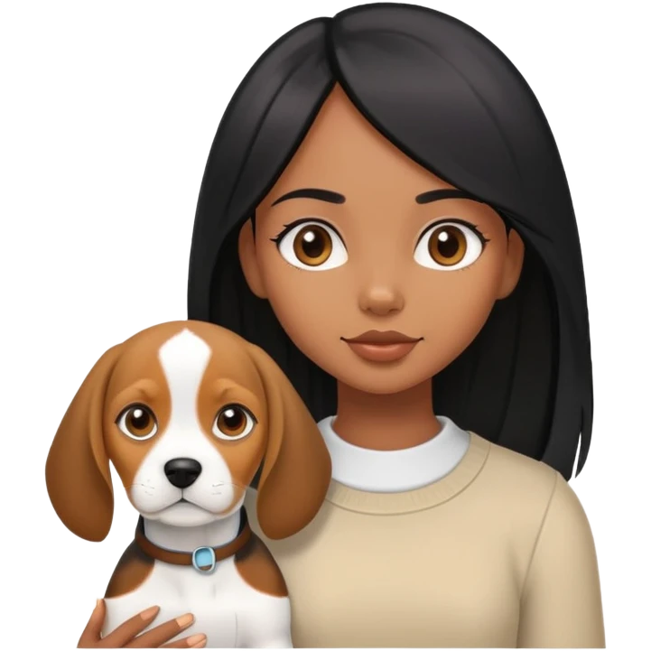 a black girl with long straight hair and a beagle puppy emoji