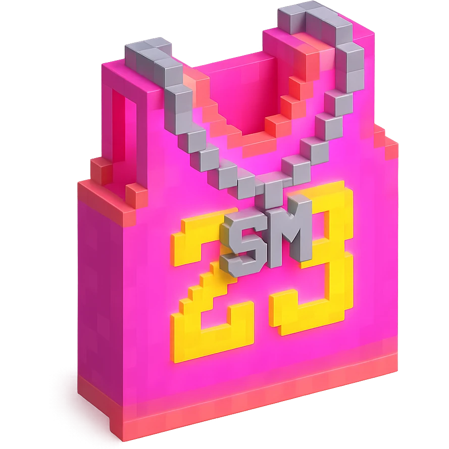 светящейся розовая баскетбольная майка с надписью "23" и серебряная цепь с надписью "SM", no background emoji