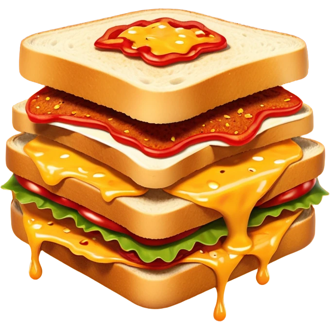 extra spicy sucuk sandwich object icon, crispy toasted bread, lots of spicy sucuk slices, dripping melted cheese, hot chili sauce, red pepper flakes, spicy steam effect, 3D cartoon, mobile game icon style, clean background, no text, no watermark
 emoji