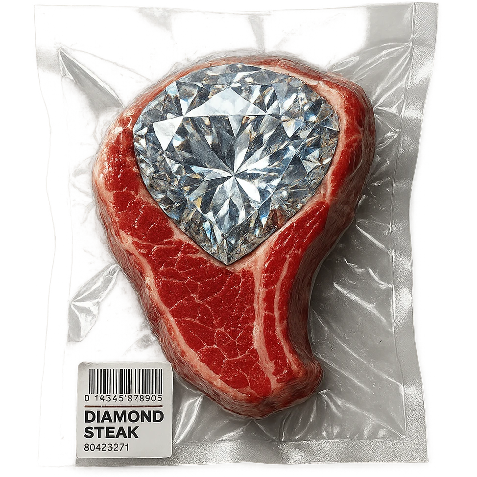 meat steak with sparkling diamond facets, glossy and puffy emoji