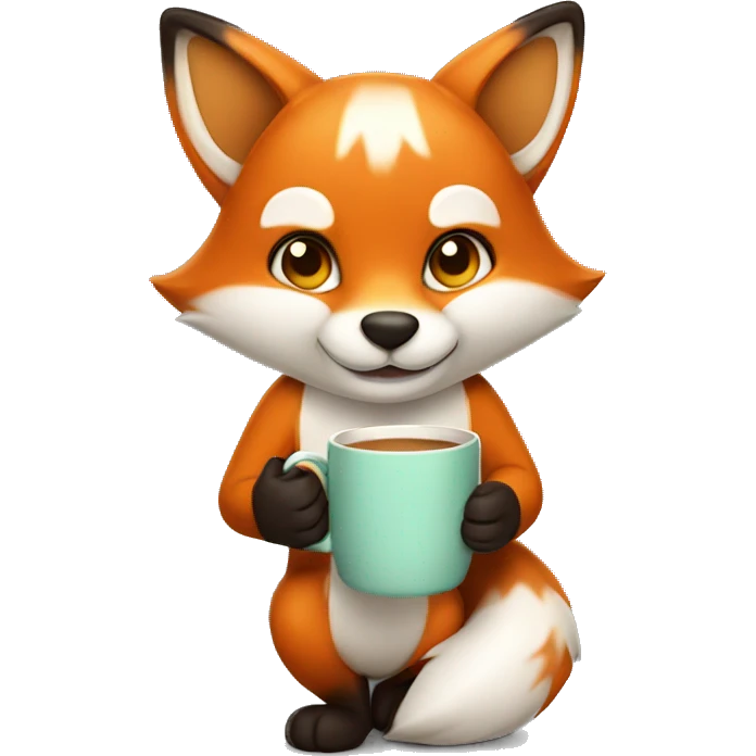 Cute little fox holding a mug in his paws emoji