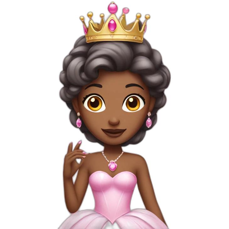 pink princess with crown and princess dress showing pink nails emoji