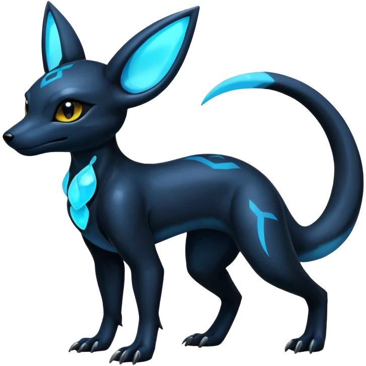 Shiny Dark Edgy Black And Blue Umbreon-Salandit-Wolf-Fakémon-hybrid-creature (full body)  emoji