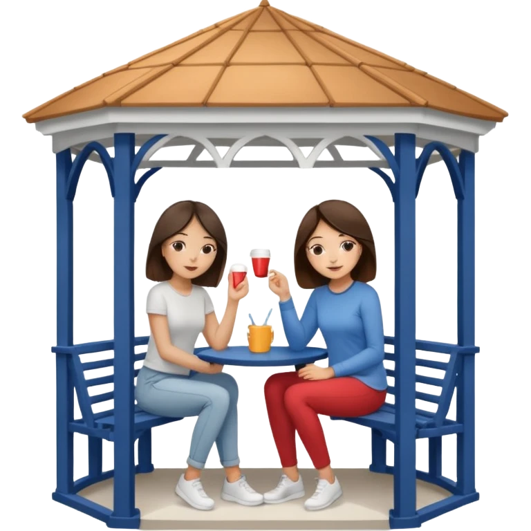 Two brunette women sitting inside a white gazebo emoji