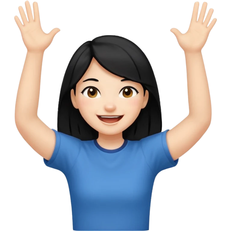 girl with black hair in short sleeves cheering yay emoji