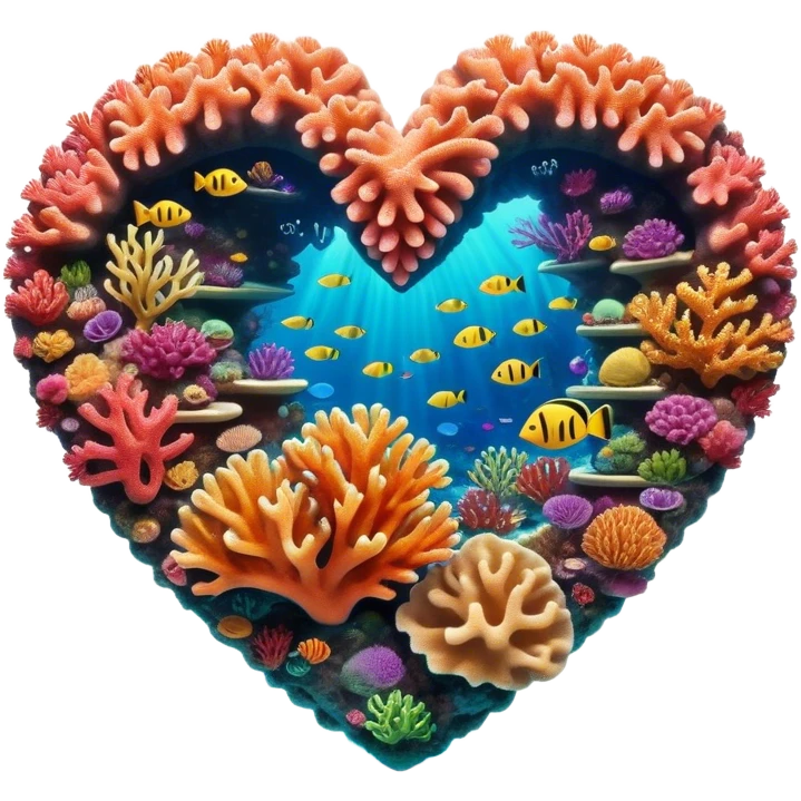 Cinematic Realistic Heart Reef Landscape Emoji, depicted with a naturally heart‚Äêshaped coral formation in vibrant marine hues, rendered with detailed underwater textures and luminous lighting. emoji