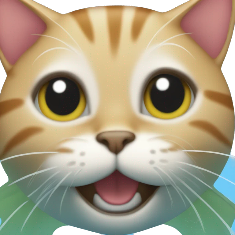A cat swimming and laughing emoji
