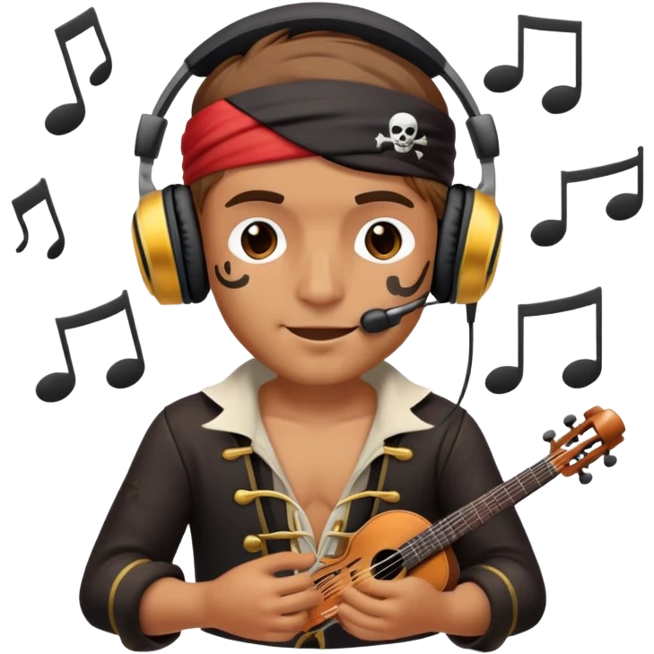 pirate with headphones and music notes emoji