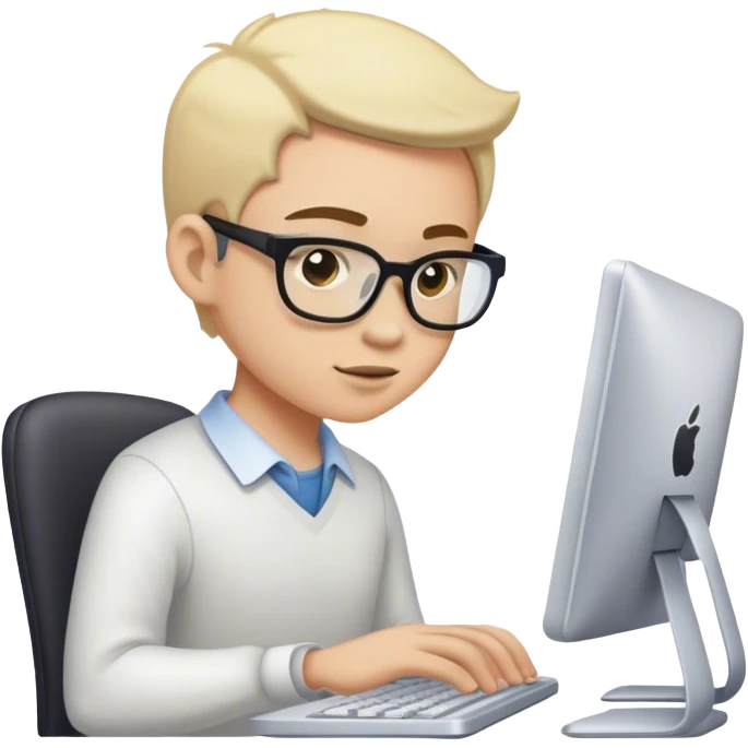 Looking down, full-length portrait of a professional working diligently at a computer. emoji