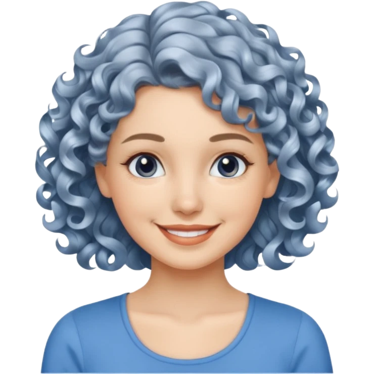 silver, short, wavy-haired with curls, smiling pretty lady, blue top,

 emoji