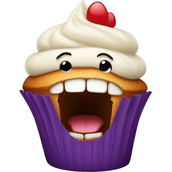 cupcake with a big mouth emoji