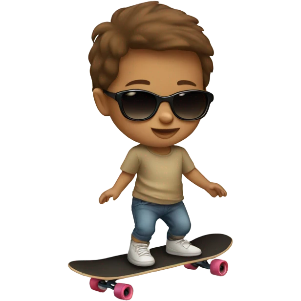 Baby with brown hair and sunglasses riding a skateboard emoji