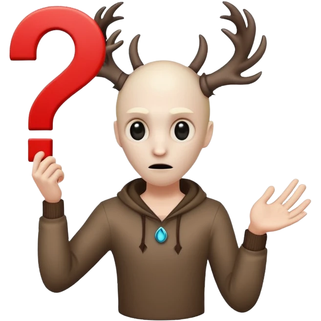 mysterious and eerie wendigo creature holding a large question mark, emoji style emoji