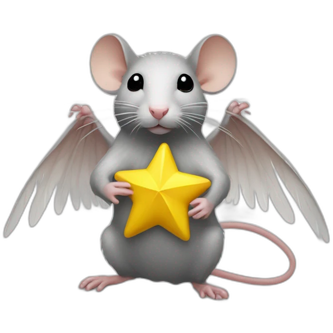 rat with white feather wings who is holding a yellow star emoji