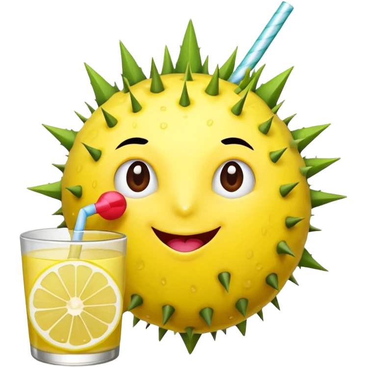 The cartoon Rosa roxburghii fruit then drinks lemon juice. emoji