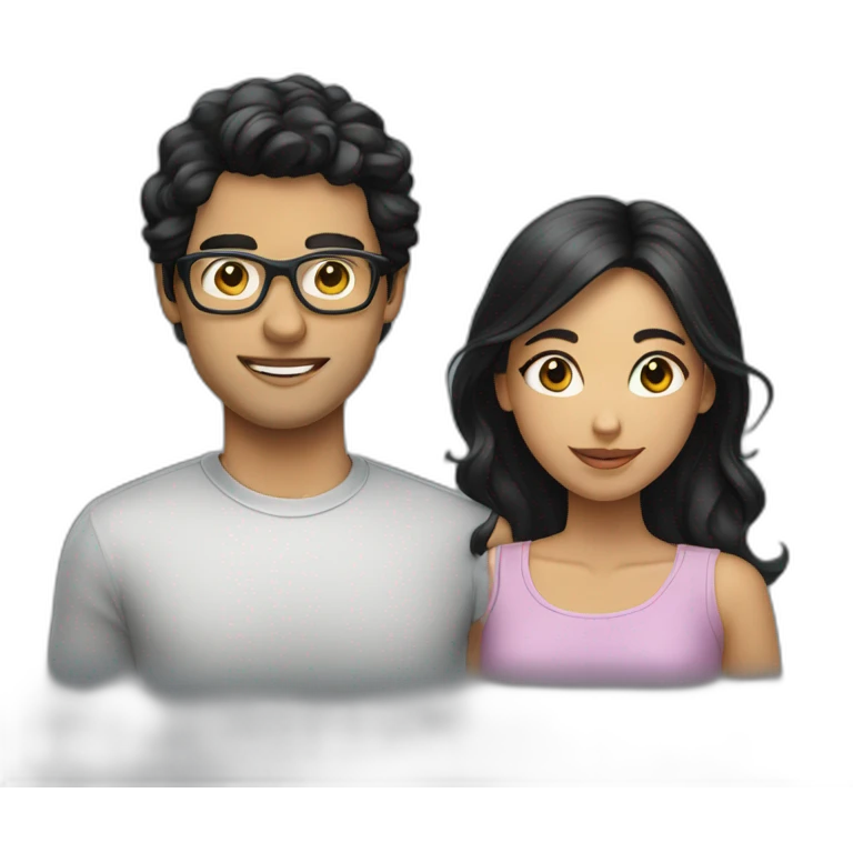 Young couple in black hair and girl is wearing glass emoji
