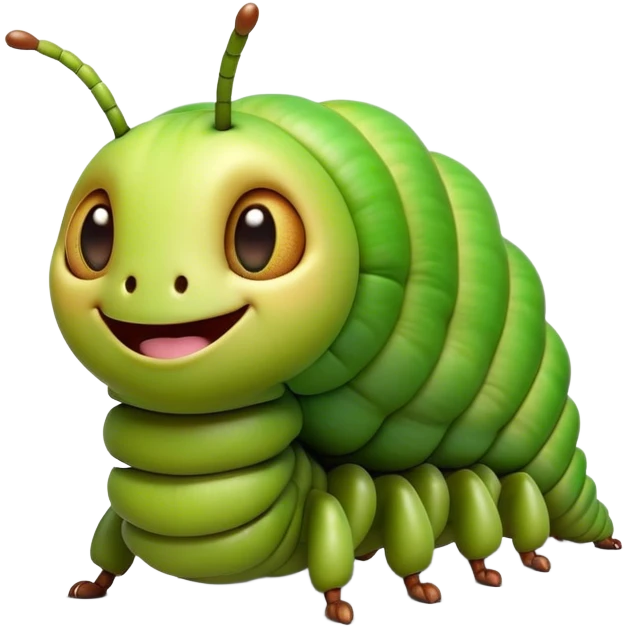 Cinematic Realistic Comical Caterpillar Portrait Emoji, Head tilted dramatically with an exaggeratedly amused expression, featuring a strikingly detailed segmented body in vibrant green with bold natural banding and wide, expressive eyes full of playful disbelief, rendered with lifelike texture and vivid natural colors, high shine, dramatic yet playful, styled with an air of cheeky garden mischief, soft glowing outline, capturing the essence of a spirited and over‐the‐top caterpillar that looks ready to wiggle its way into viral fame! emoji