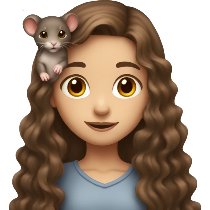 cute girl with long wavy brown hair holding a rat emoji