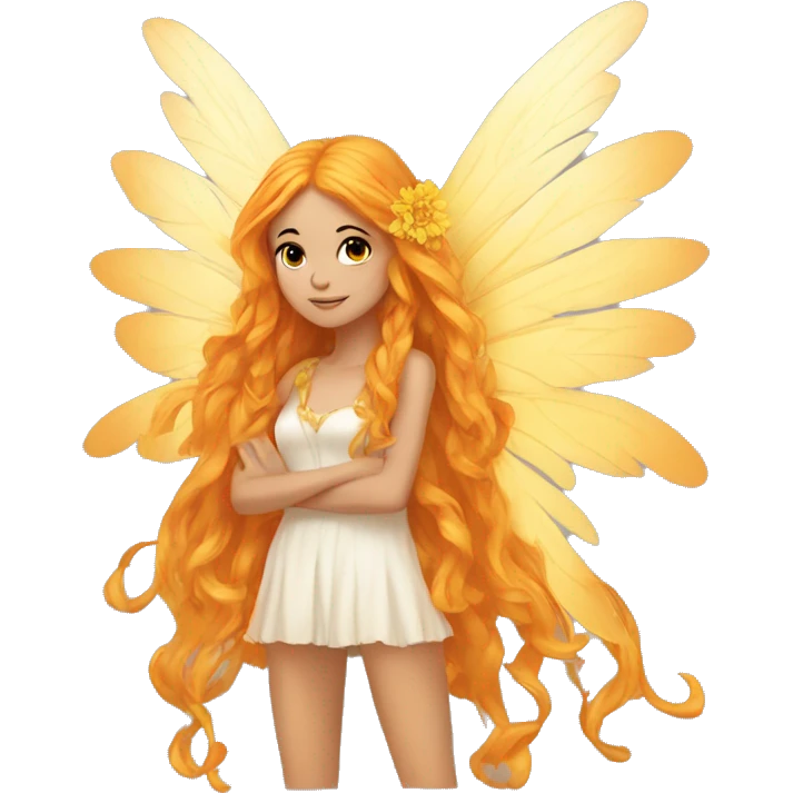 big wings, marigold, Beautiful, fairy, gold, orange, long hair emoji