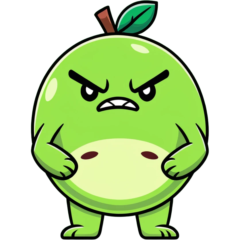 Furious guava character with angry eyes, scowling face, and arms crossed emoji