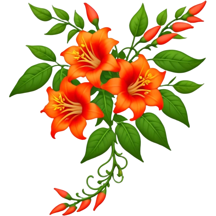 big bouquet Trumpet Vine, luxuriant, stem, leaf emoji