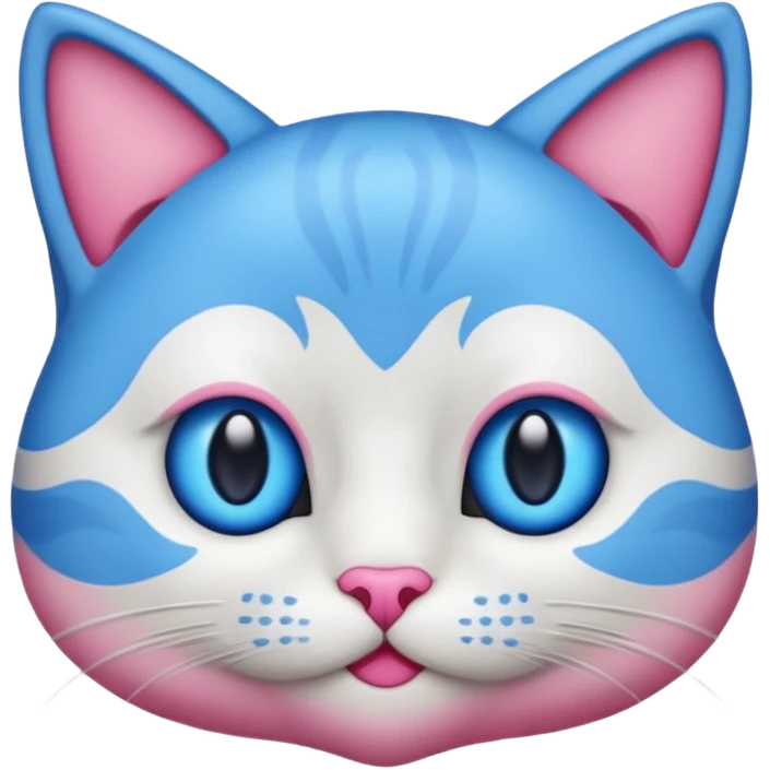 un emoji de lacara de un gato azul con rosa sorprendido emoji