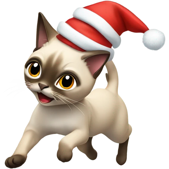 Running Siamese cat wearing a Santa hat  emoji