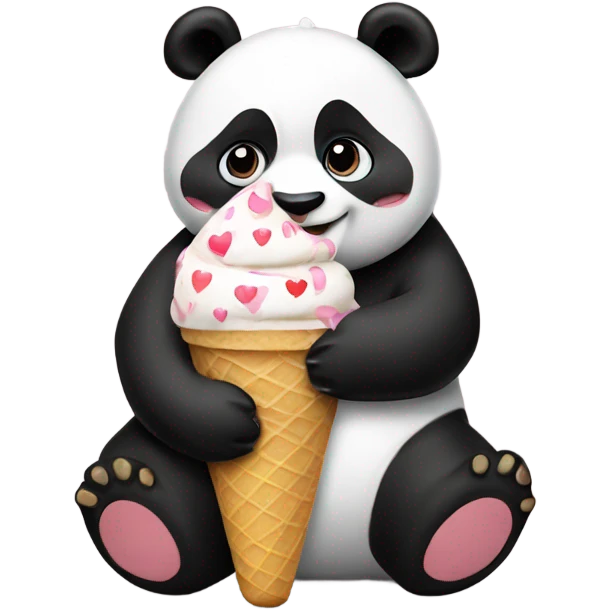 Panda eating ice cream with heart shirt  emoji