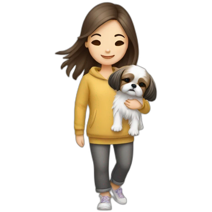 girl carrying happy Shih Tzu emoji