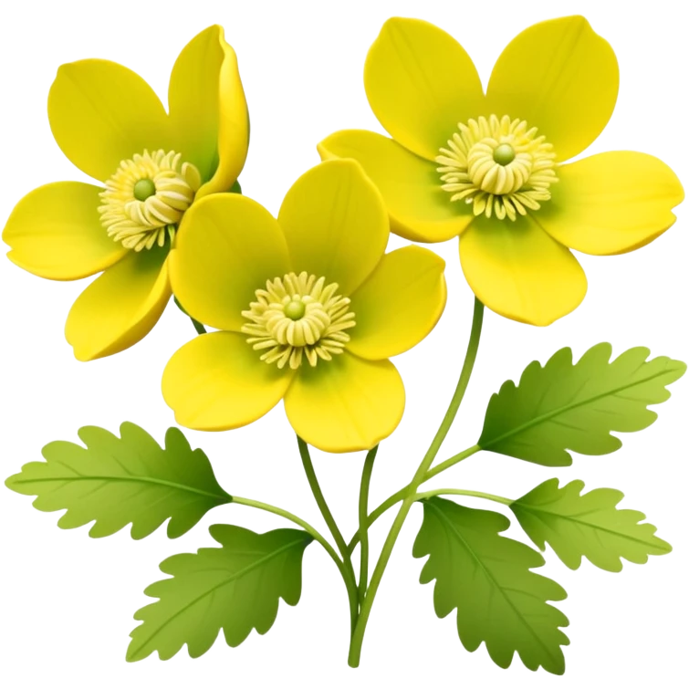 Yellow woodland anemone flowers with leafs emoji
