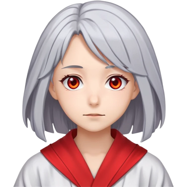 Anime girl with gray hair, red eyes and psychiatric robe emoji