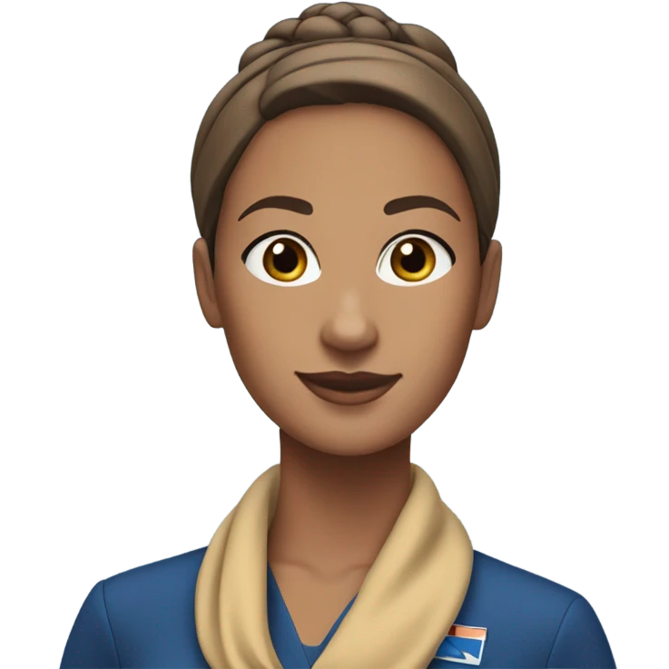 Brown tan skin flight attendant, brown hair in a bun, blue uniform, blue neck scarf emoji