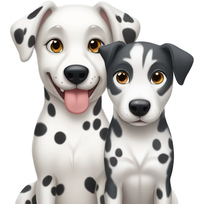 shibi style, dalmatian, white and grey siberian husky, in love emoji