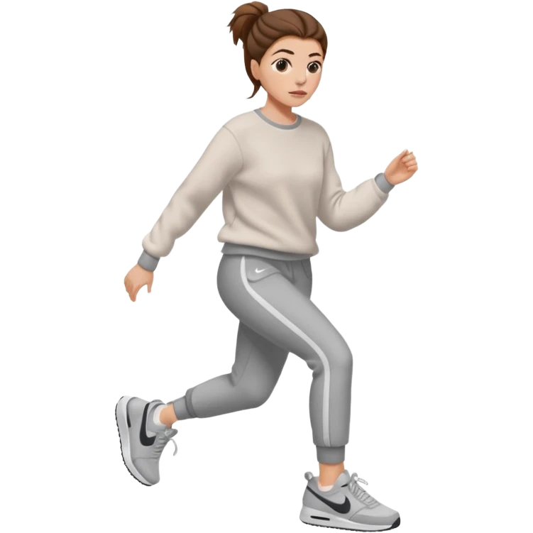 Chica blanca, pelo castaño recogido con pelos fuera, jersey de invierno y nike Nicki emoji