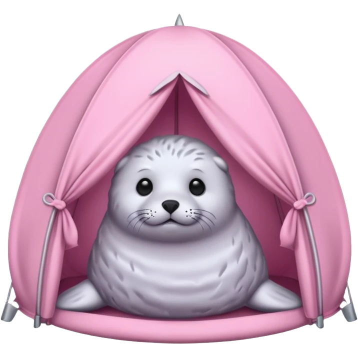 Gray Seal in a light pink tent  emoji