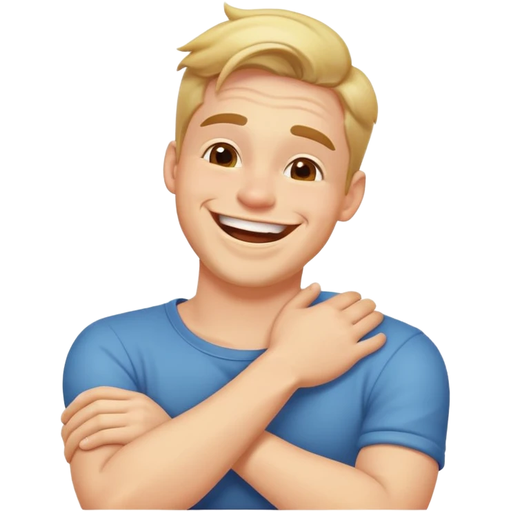 Arms cross holding on neck laughing guy emoji